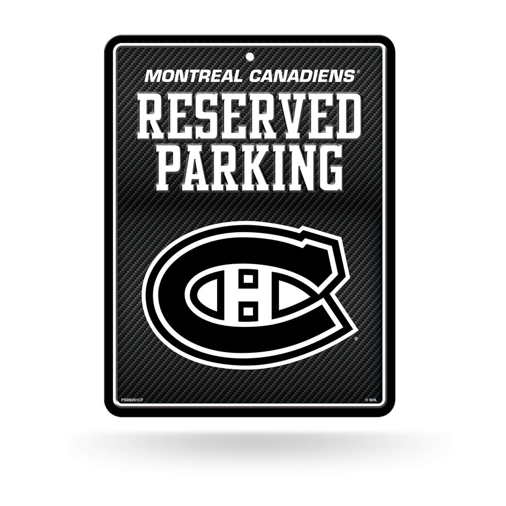 Rico Industries NHL Hockey Montreal Canadiens Carbon Fiber 8.5" x 11" Carbon Fiber Metal Parking Sign - Great for Man Cave, Bed Room, Office, Home Dcor