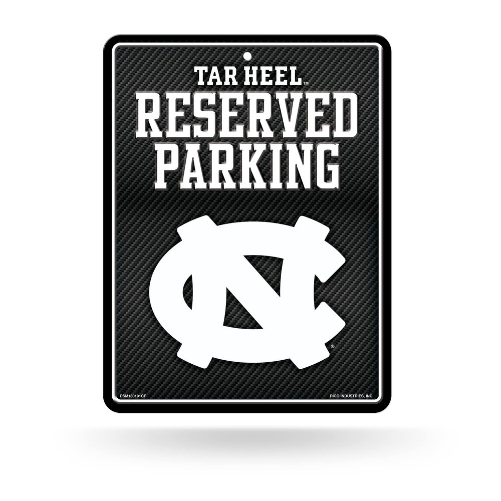 Rico Industries NCAA North Carolina Tar Heels Carbon Fiber 8.5" x 11" Carbon Fiber Metal Parking Sign - Great for Man Cave, Bed Room, Office, Home Dcor