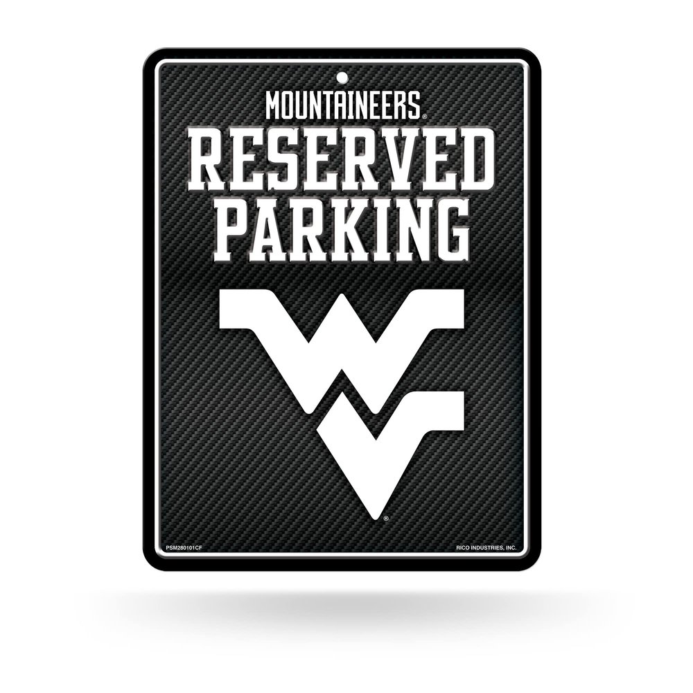Rico Industries NCAA West Virginia Mountaineers Carbon Fiber 8.5" x 11" Carbon Fiber Metal Parking Sign - Great for Man Cave, Bed Room, Office, Home Dcor