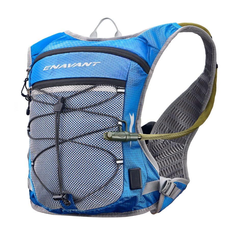 Timo Sports Light Hydration Pack with 2L Water Bladder/Hydration Reservoir, Outdoor Daypack for Cycling, Hiking, Running, Climbing, Hunting (Blue with USB)
