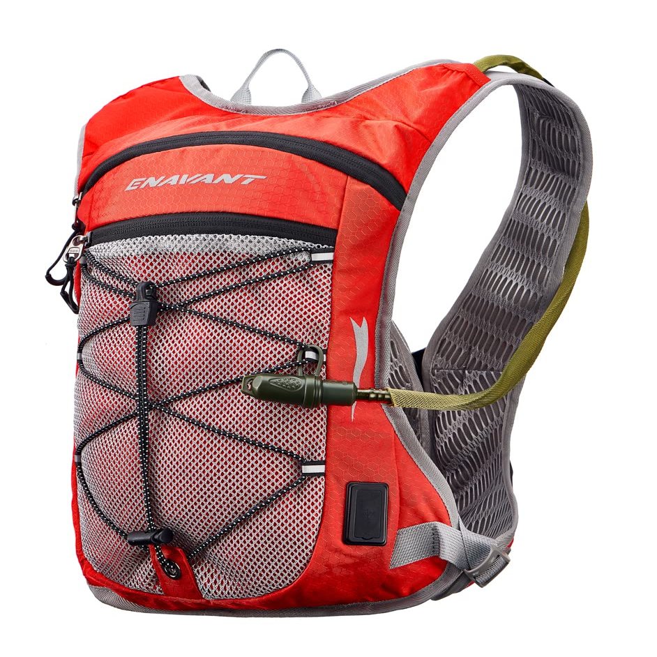 Timo Sports Light Hydration Pack with 2L Water Bladder/Hydration Reservoir, Outdoor Daypack for Cycling, Hiking, Running, Climbing, Hunting (red with USB)