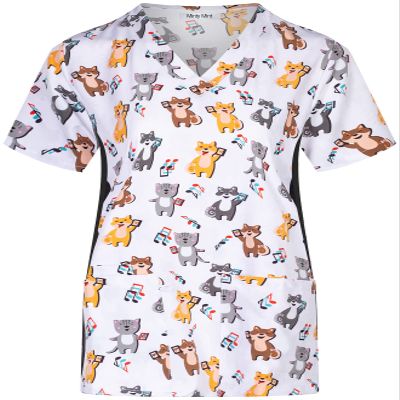 Minty Mint Women's Stretch Printed V-Neck Medical Scrub Top Gray Animal L