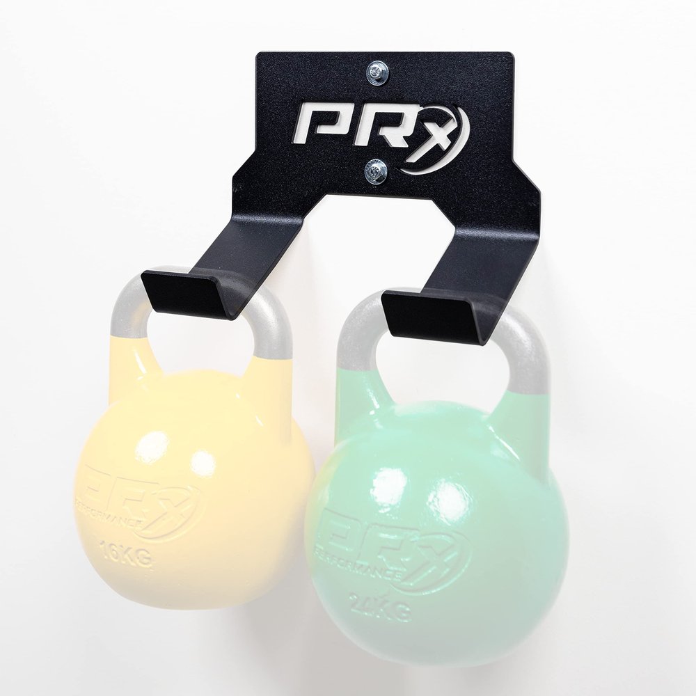 Double Kettlebell Storage Holder, Wall Mounted 2 Kettle Bell Home Gym Hanger, (Double Kettlebell Storage)