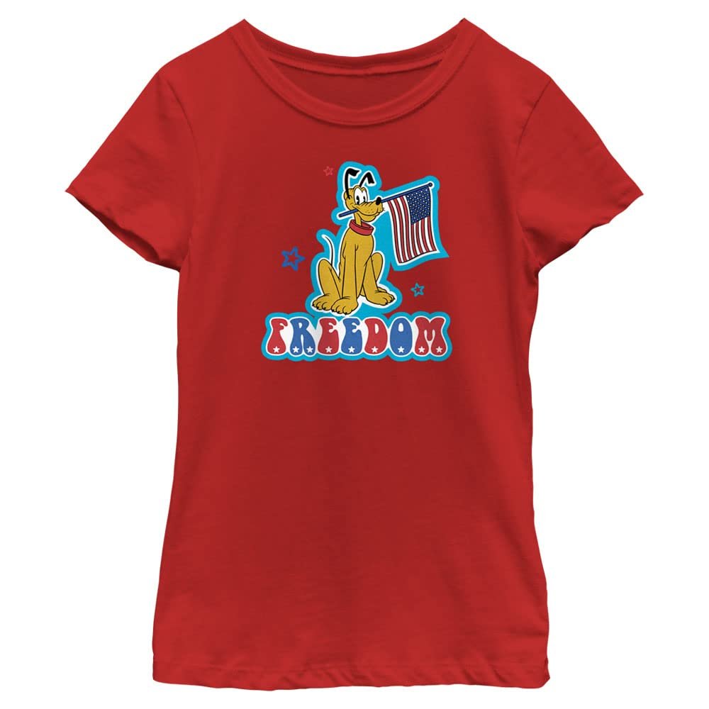 Disney Classic Mickey Pluto Freedom Badge Girls Short Sleeve Tee Shirt Red