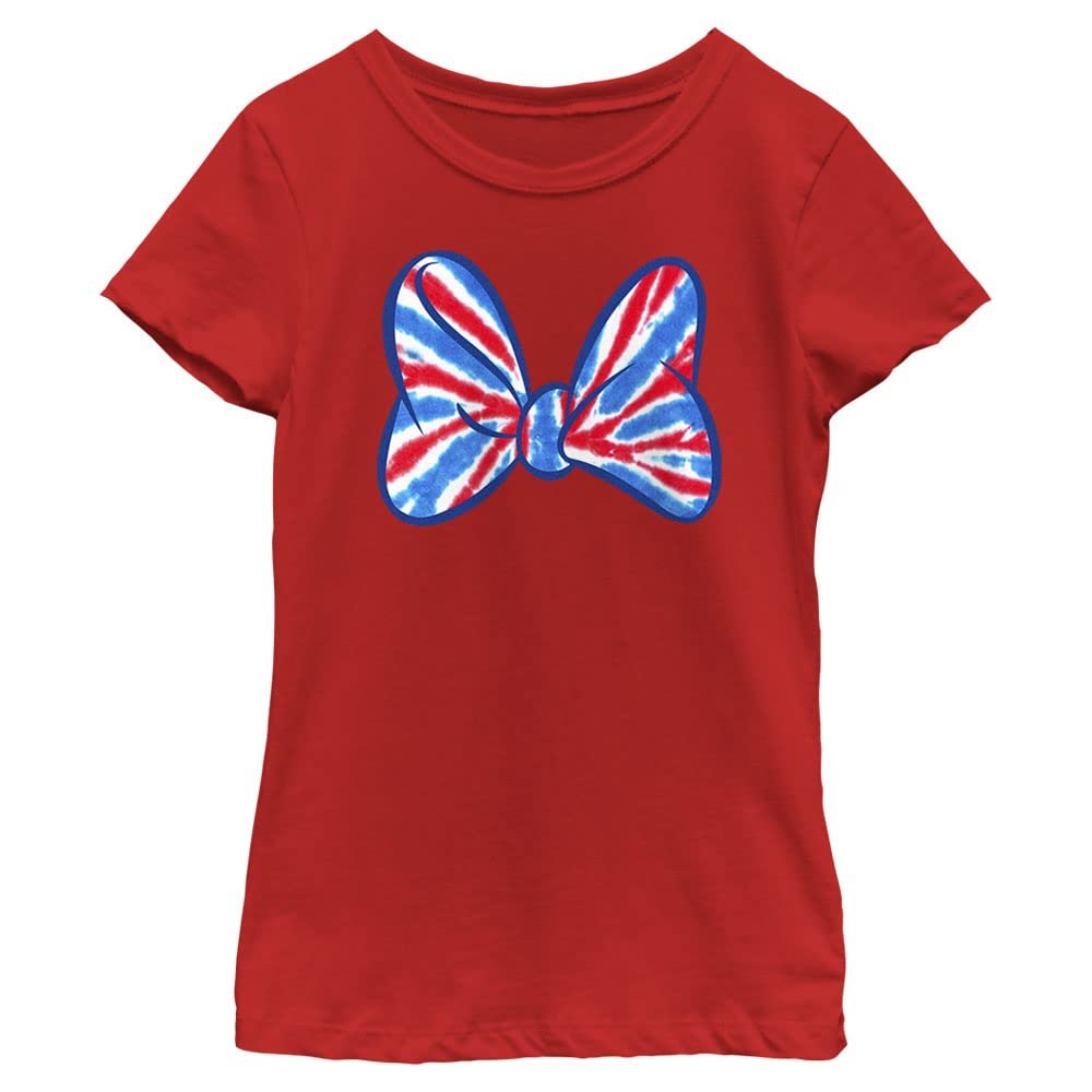 Disney girls Disney Minnie Mouse Americana Bow Short Sleeve Tee T Shirt, Red, X-Small US