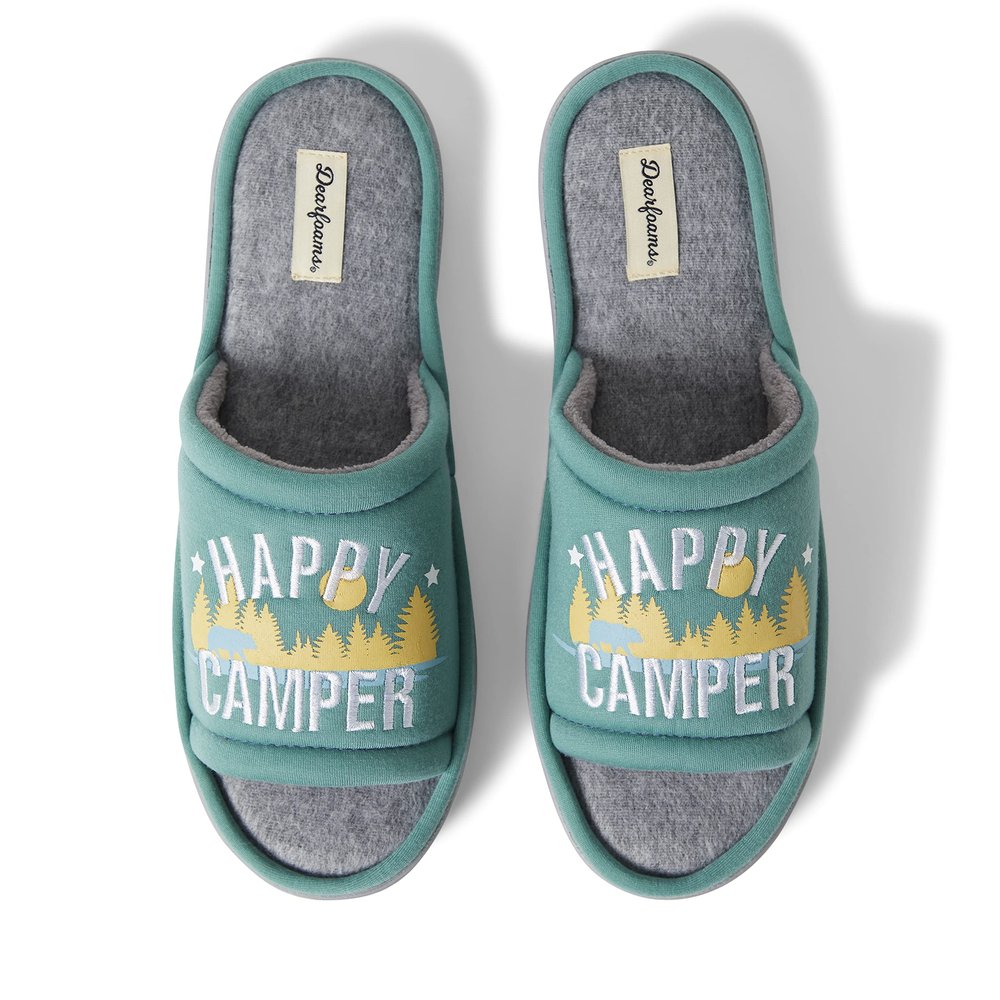 Dearfoams Men's Matching Family Indoor/Outdoor Summer Camping Slide Slipper, Green, X-Large
