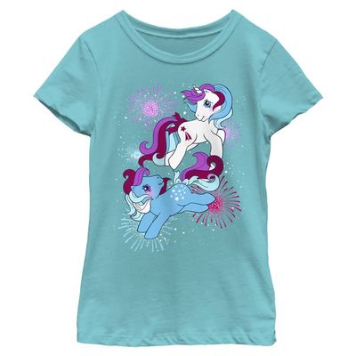 Hasbro Girls Classic My Little Pony Pony Independence Short Sleeve Tee T Shirt, Tahiti Blue, Medium US