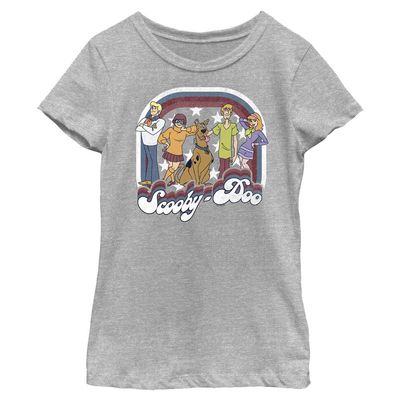 Scooby-Doo Stars and Stripes Girls Short Sleeve Tee Shirt, Athletic Heather, Small
