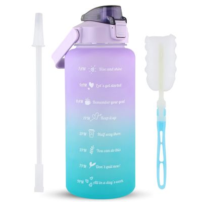 Mint Berry Half Gallon Water Bottle With Time Marker - 64 oz With Straw - Big Large Bottle (Purple Mint Blue Gradient)