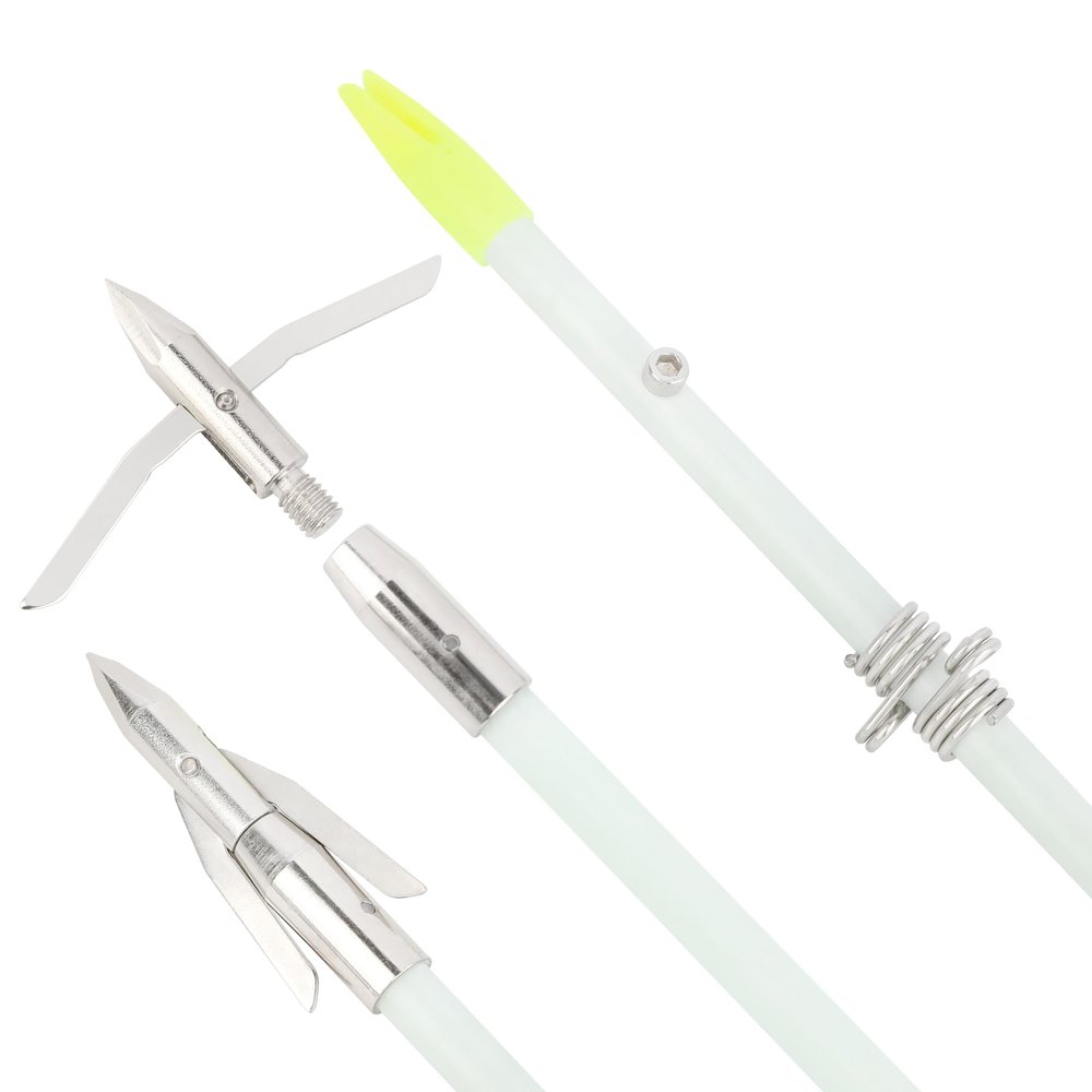 AMEYXGS 3/6pcs Archery Bowfishing Arrows Luminous or White Fiberglass Arrow Shaft with Broadheads and Safty Slides for Compound Bow and Recurve Bow Fishing Huntings (3 pcs, White, Short broadheads)
