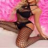 Hedmy Women Sexy Fishnet Bodystockings Lingerie Halter Neck Cutout Full Body Jumpsuit Teddy Bodysuit Black One Size view 2