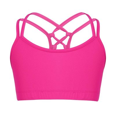 Moggemol Kids Girls Basic Sports Bra Sleeveless Crisscross Keyhole Back Crop Top for Dance/Yoga/Running Red 14
