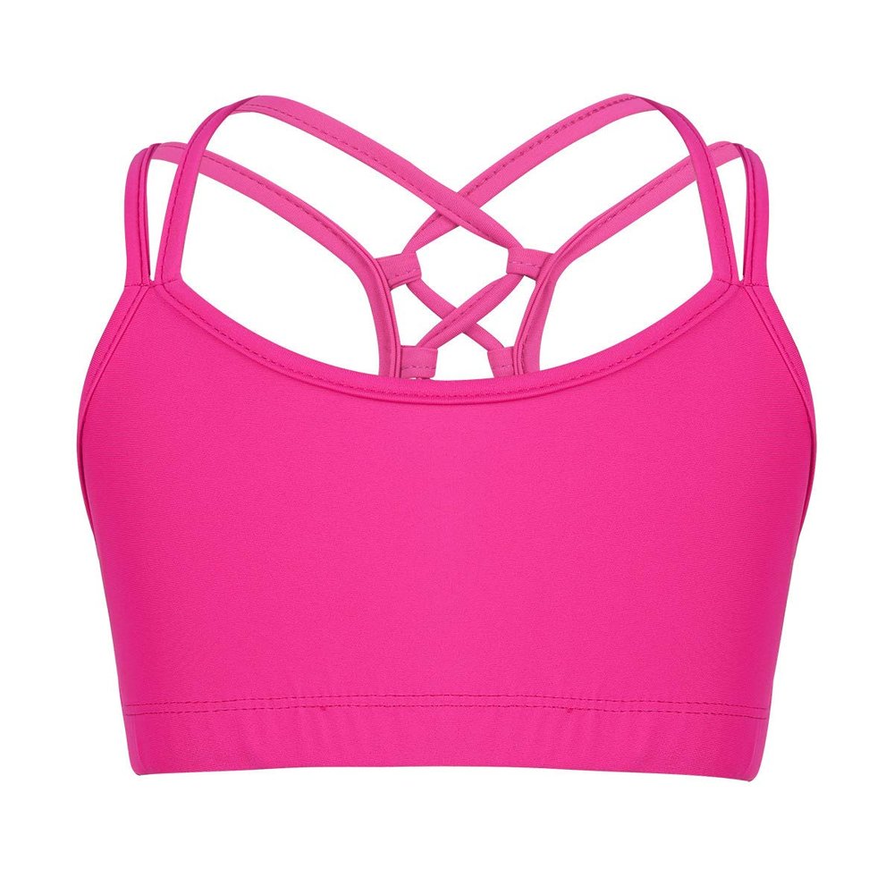 Moggemol Kids Girls Basic Sports Bra Sleeveless Crisscross Keyhole Back Crop Top for Dance/Yoga/Running Red 14