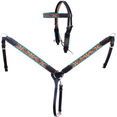 CHALLENGER Horse Western Tack Floral Headstall Bridle & Breast Collar Tack Set 78FK39B