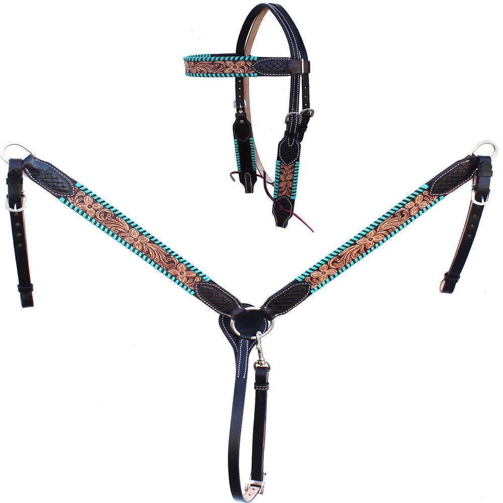 CHALLENGER Horse Western Tack Floral Headstall Bridle & Breast Collar Tack Set 78FK39B