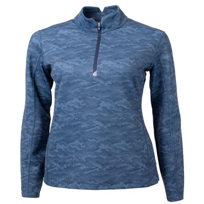 Cutter & Buck Traverse Camo Print Stretch Quarter Zip Womens Pullover, XX-Large, Navy Blue