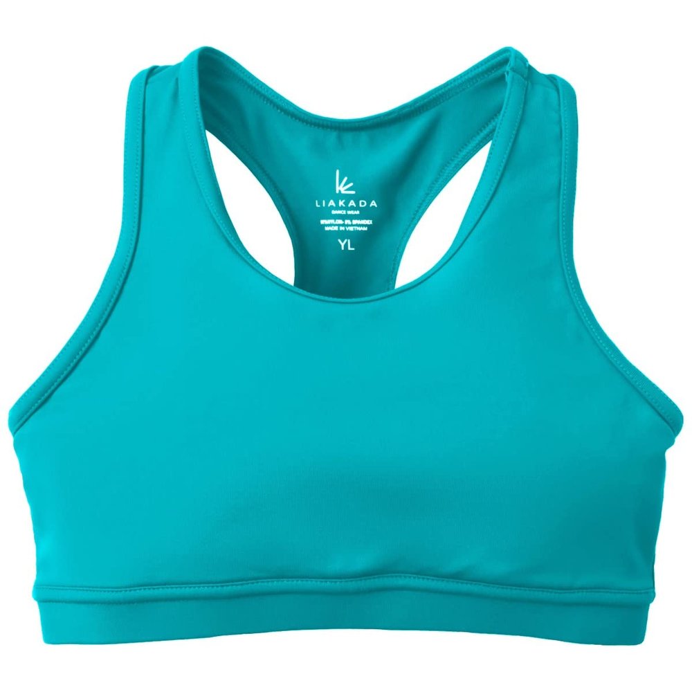 Liakada Girls Stylish & Supportive Basic Sports Bra with Integrated Bra Shelf Liner Dance, Gym, Yoga, Cheer! Teal