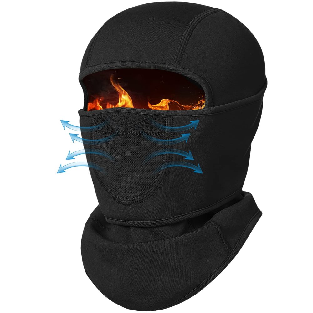 Breathable Kids Balaclava Ski Mask Boys Girls, Fleece Winter Face Mask Windproof Neck Warmer-Unique Design-Movable Face Part Black