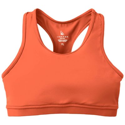 Liakada Girls Stylish & Supportive Basic Sports Bra with Integrated Bra Shelf Liner Dance, Gym, Yoga, Cheer! Coral