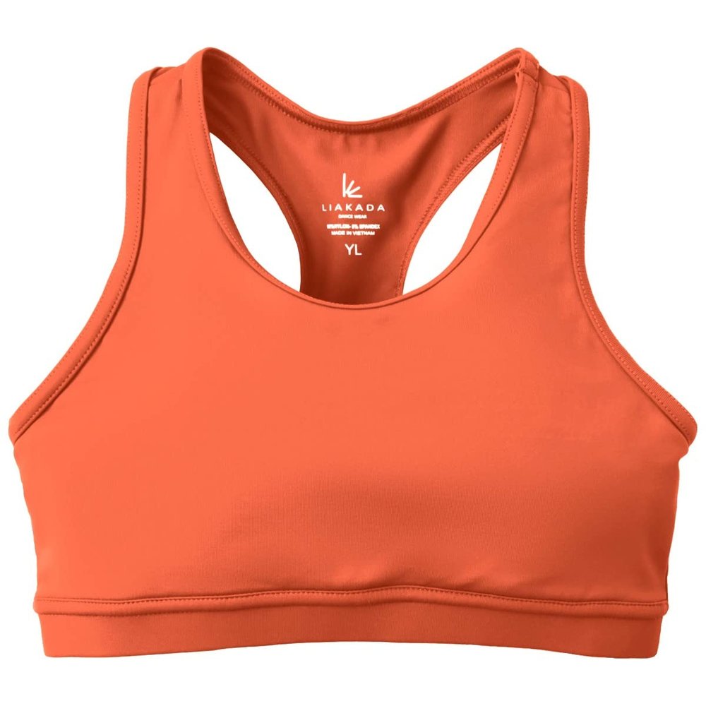 Liakada Girls Stylish & Supportive Basic Sports Bra with Integrated Bra Shelf Liner Dance, Gym, Yoga, Cheer! Coral