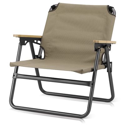 Camping Chair Camping Chair Lightweight Aluminum Alloy Outdoor Folding Chair, Compact Beach Lounge Chair, Ergonomic Fishing Chair with Wooden Armrests, with Hand Strap
