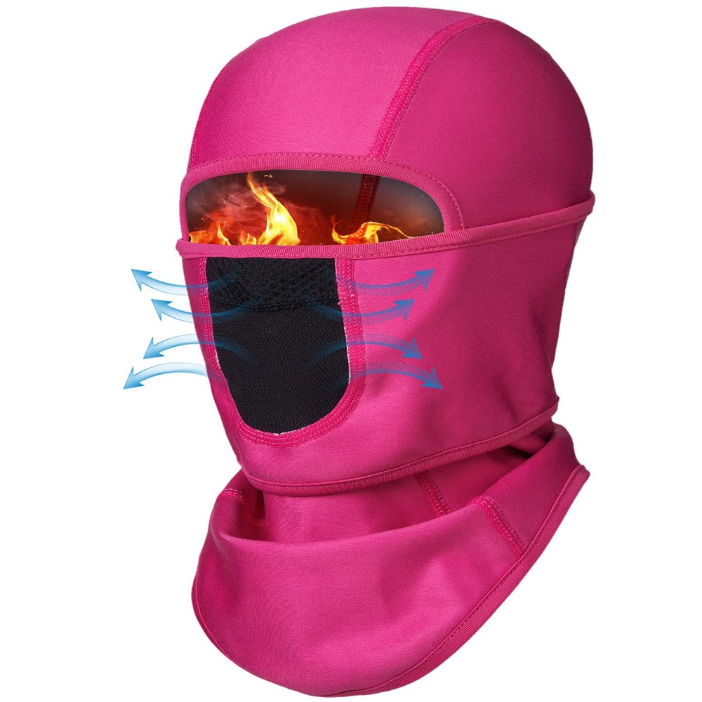 Breathable Kids Balaclava Ski Mask Boys Girls, Fleece Winter Face Mask Windproof Neck Warmer-Unique Design-Movable Face Part Hot Pink