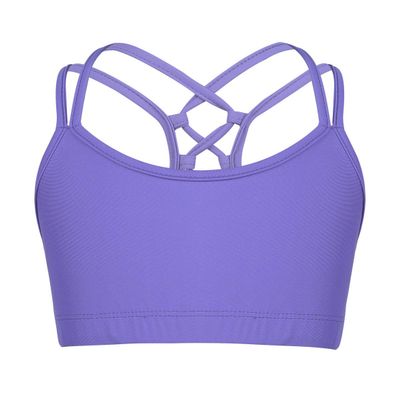 Moggemol Kids Girls Basic Sports Bra Sleeveless Crisscross Keyhole Back Crop Top for Dance/Yoga/Running Lavender 8