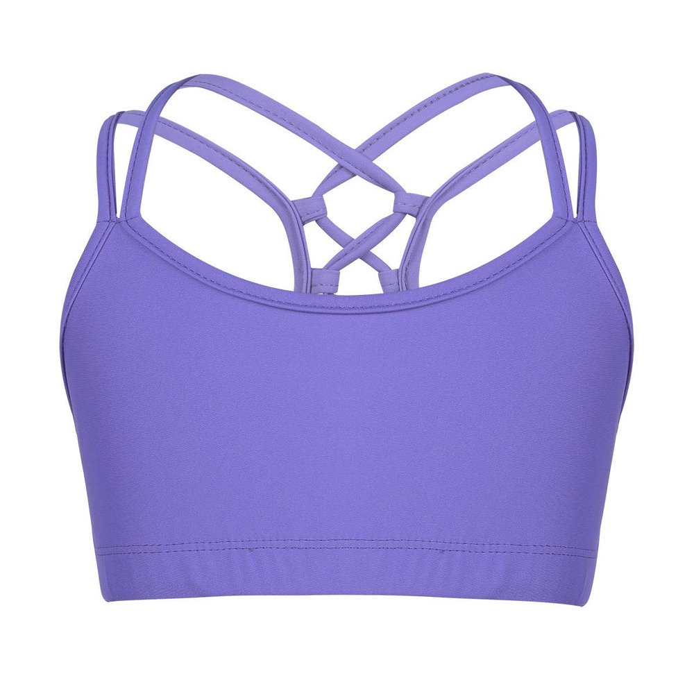 Moggemol Kids Girls Basic Sports Bra Sleeveless Crisscross Keyhole Back Crop Top for Dance/Yoga/Running Lavender 8