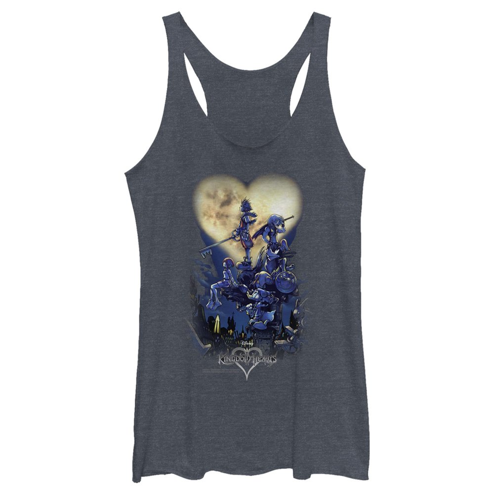 Disney Kingdom Hearts Poster Logo Women's Racerback Tank Top, Navy Blue Heather, X-Large