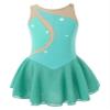 Daenrui Kids Girls Ice Figure Skating Dress Leotard Sparkle Rhinestone Sleeveless Mesh Splice Tutu Skirts Dancewear Green 10 Years view 1