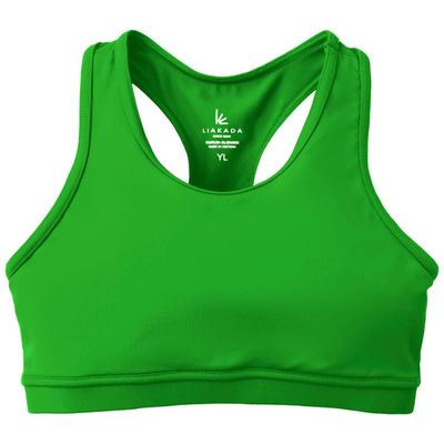 Liakada Girls Stylish & Supportive Basic Sports Bra with Integrated Bra Shelf Liner Dance, Gym, Yoga, Cheer! Kelly Green
