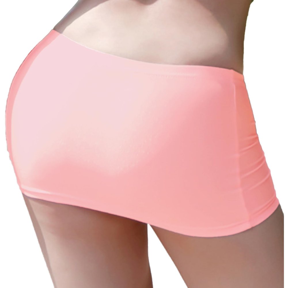 Loloda Women's Shiny Oil Bodycon Pencil Micro Short Mini Skirt Night Clubwear Beachwear Pink One Size