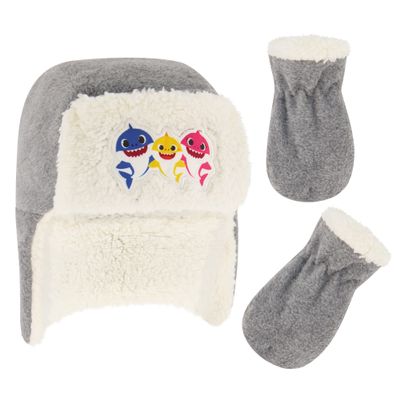 Nickelodeon baby boys Shark Toddler Fleece Trapper Winter With Sherpa Lining and Mitten Set Beanie Hat, Shark, 2-4T US