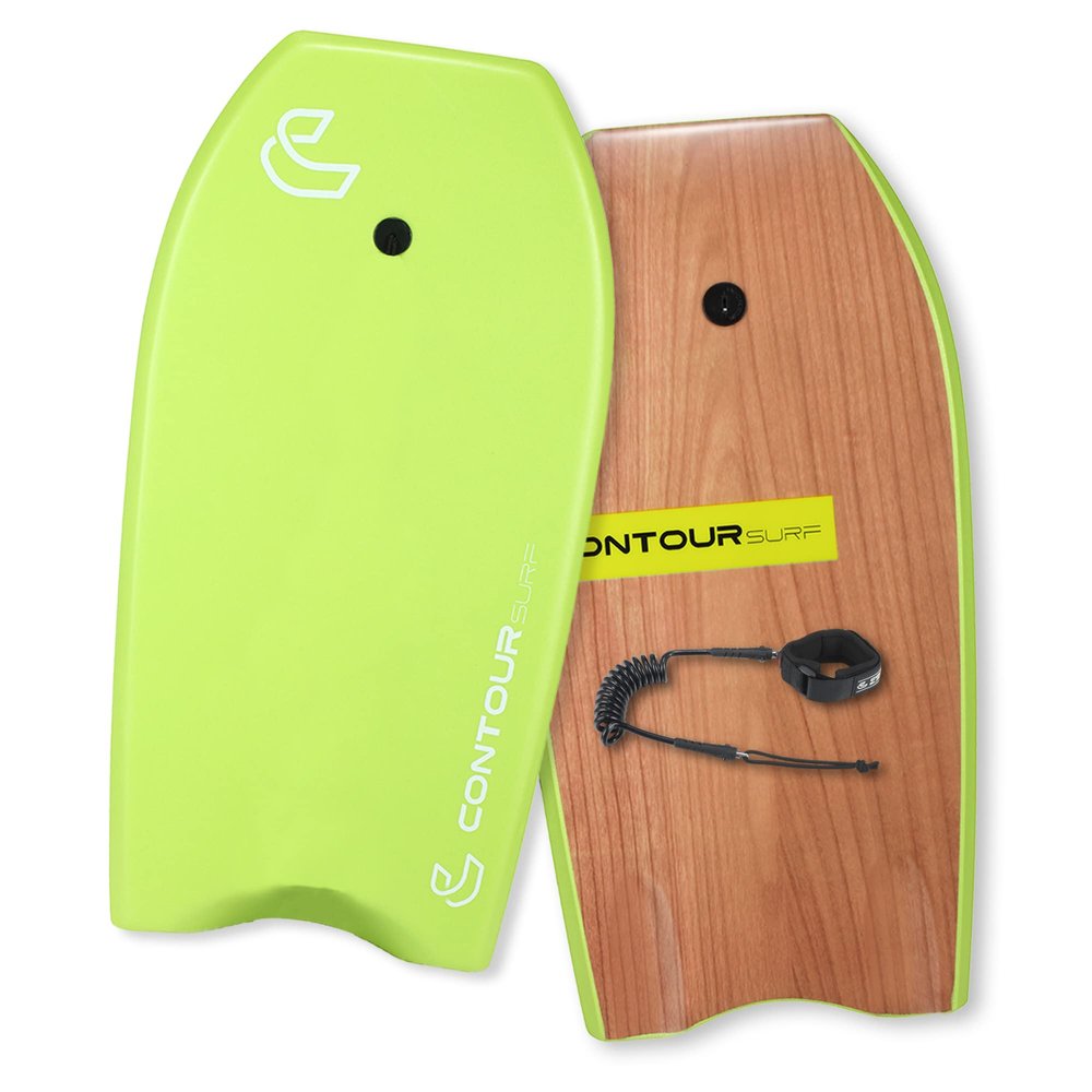 CONTOUR SURF Body Boards for Beach 37/39/44 inch Lightweight Durable Body Board with EPS Core Dual Channel Double Swivel Coiled Wrist Leash Ideal Bodyboards for Kids Teens & Adults