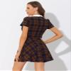 Allegra K Women Plaids Contrast Peter Pan Collar Puff Sleeves Above Knee Dress Small Blue Brown view 4