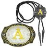 2 Pieces Belt Buckle Bolo Tie Small Set Golden Initial Letter A to Z Western Cowboy Costume Accessory for Men Women A view 1