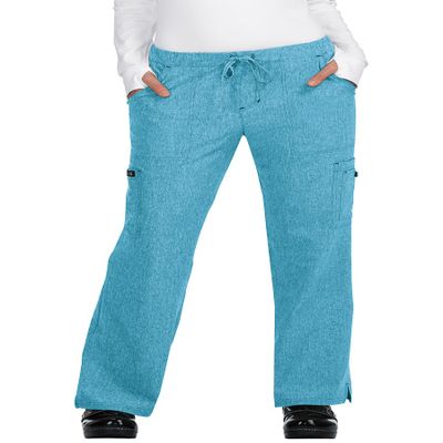 KOI Basics Women's Holly Cargo Scrub Pants, 8 Pockets, Drawstring Waist Heather Electric Blue Small Tall