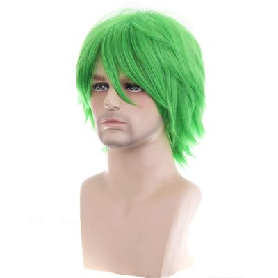 RightOn Green Wig Short Cosplay Wigs for Costume Party and Dress Up Short Wigs for Men and Women Halloween with Wig Cap