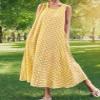 chouyatou Women's Summer Casual Loose-Fit Cotton Plaid Tank Maxi Dress with Pockets Boho Beach Sundress (X-Large, Yellow) view 4