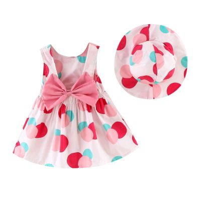AnFeng Yellow Girls Flower Girl Dress Sleeveless Polka Dot Outfits Kids Baby Hat Princess Print Girls Toddler Dress Girls Dress&Skirt (Pink, 3-4 Years)