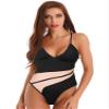 Manyakai Women Color Block One Piece Sports Swimwear High Cut Gymnastics Leotard Monokini Beachwear Black Small view 1