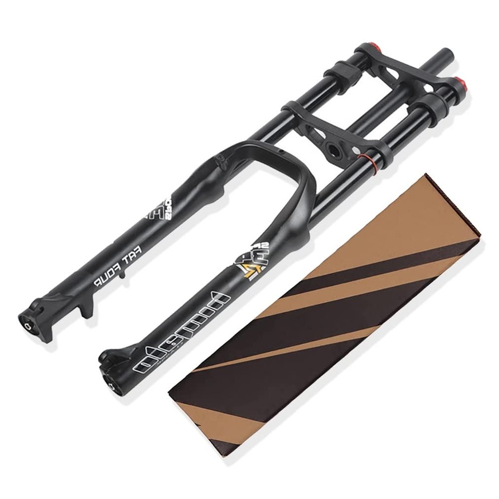 HSQMA 26 Inch Bike Fat Fork Air Suspension Travel 140mm Double Shoulder 1-1/8'' Straight Disc Brake Front Fork Rebound Adjust Downhill Shock Absorberfit 4.0'' Tire Snow/Beach Bikes