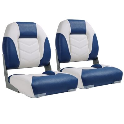 NORTHCAPTAIN Deluxe Low Back Folding Boat Seat Stainless Steel Screws Included,White/Pacific Blue(2 Seats)