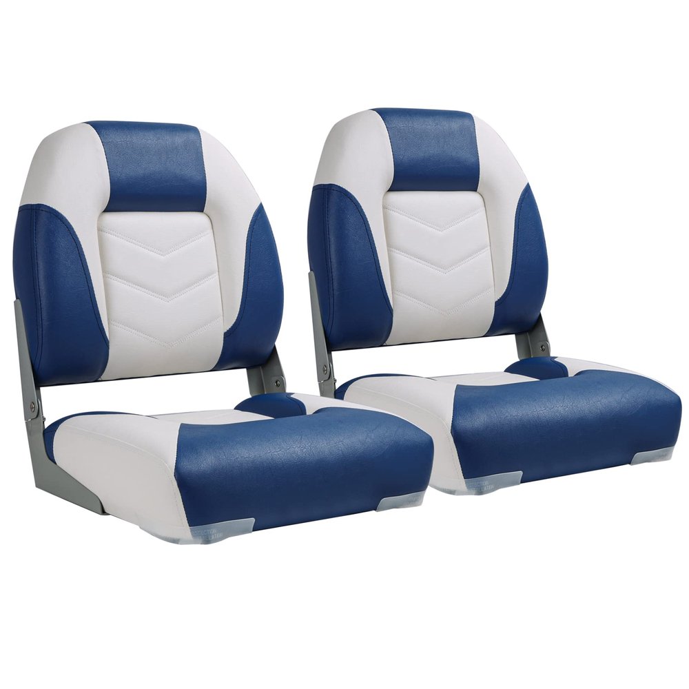 NORTHCAPTAIN Deluxe Low Back Folding Boat Seat Stainless Steel Screws Included,White/Pacific Blue(2 Seats)