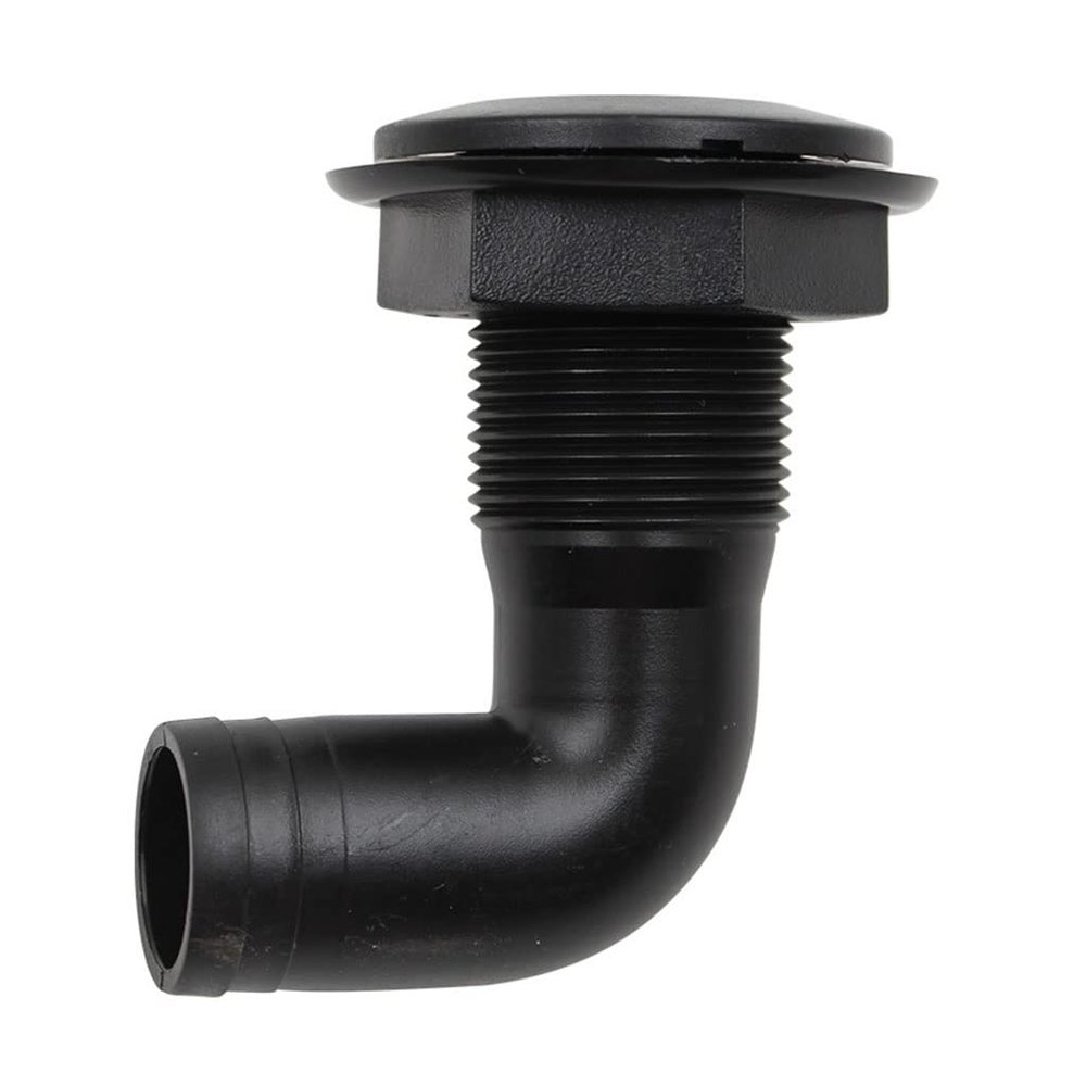 1" Black Polypropylene Thru Hull Fitting Hose 90 Degree for Marine Boat, 1pcs