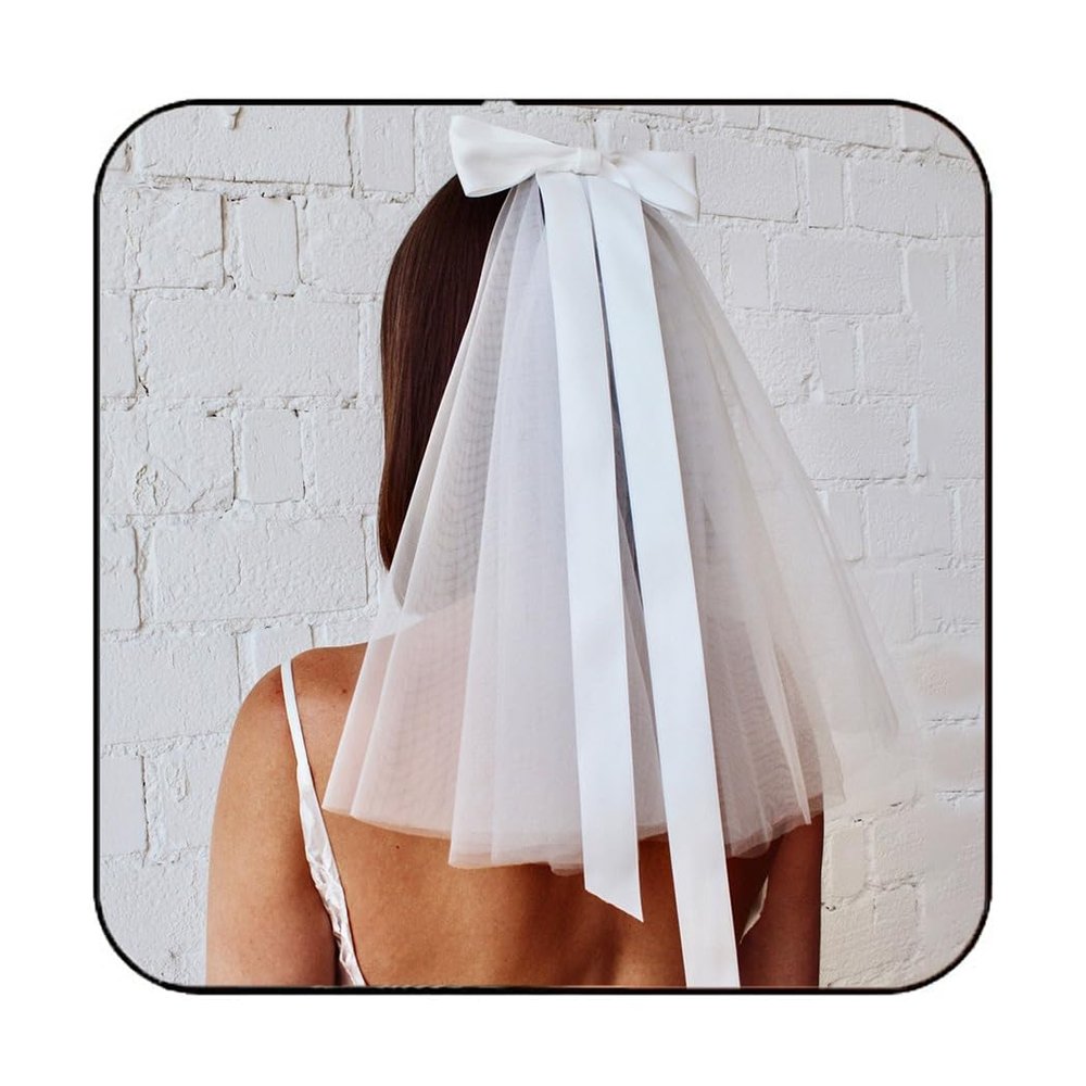JEAIRTS Bridal Wedding Short Veil with Bow White Bachelorette Party Veils for Brides