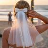 JEAIRTS Bridal Wedding Short Veil with Bow White Bachelorette Party Veils for Brides view 3