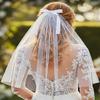 JEAIRTS Pearl Wedding Veil White Tulle Bridal Veils with Bow Dainty Bachelorette Party Hair Accessories for Women view 3