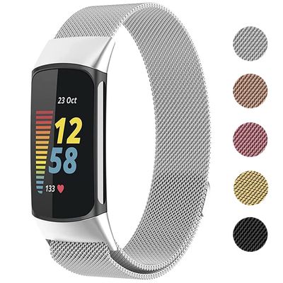 Metal Mesh Loop Bands for Fitbit Charge 5/Charge 6 Band for Women Men, Adjustable Stainless Steel Wristbands Replacement Straps for Charge 5/6 Activity TrackerSilver-S