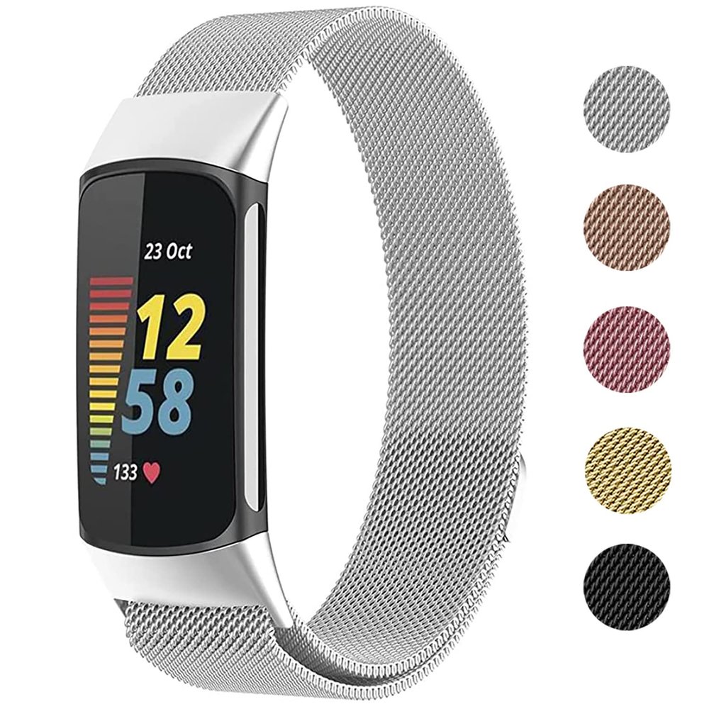 Metal Mesh Loop Bands for Fitbit Charge 5/Charge 6 Band for Women Men, Adjustable Stainless Steel Wristbands Replacement Straps for Charge 5/6 Activity TrackerSilver-S